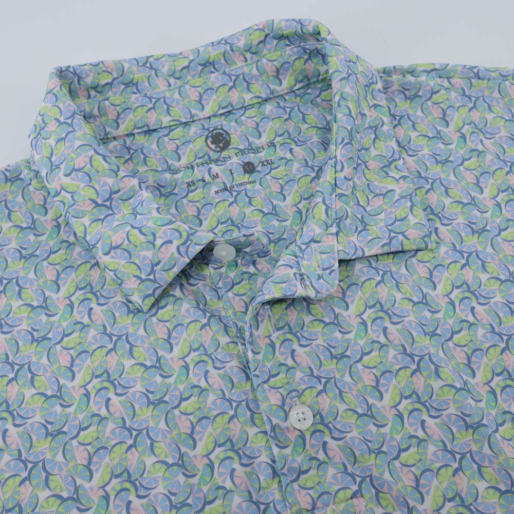 Southern Proper Mens XL Polo Shirt Green Pink Citrus Fruit Print